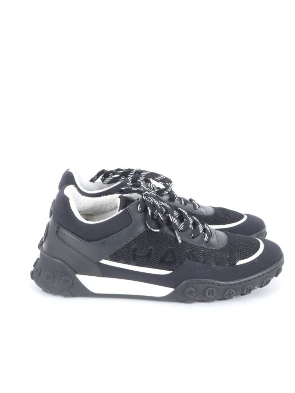 Chanel CC Logo Leather Low Cut Sneakers Lace Up Shoes Flat - Picture 5 of 8